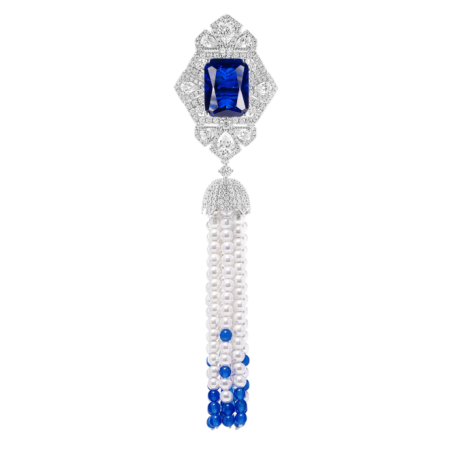 Oriental Pearl Brooch Buddha Energy Protection of White Blue Tassels Square Gems Energy Heal Pearl Brooch
