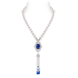 Oriental Pearl Brooch Buddha Energy Protection of White Blue Tassels Square Gems Energy Heal Pearl Brooch
