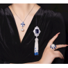 Oriental Pearl Brooch Buddha Energy Protection of White Blue Tassels Square Gems Energy Heal Pearl Brooch