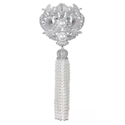 Oriental Pearl Brooch Buddha Energy Protection of White Tassels Phoenix Diamond Energy Heal Pearl Brooch