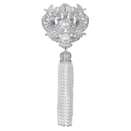 Oriental Pearl Brooch Buddha Energy Protection of White Tassels Phoenix Diamond Energy Heal Pearl Brooch