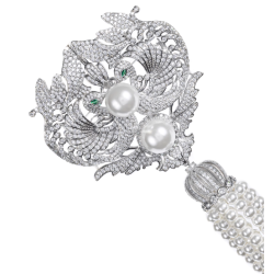 Oriental Pearl Brooch Buddha Energy Protection of White Tassels Phoenix Diamond Energy Heal Pearl Brooch
