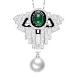 Oriental Pearl Brooch Buddha Energy Protection of White Wing Oval Emerald Gems Energy Heal Pearl Brooch