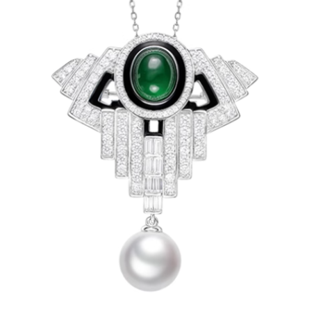 Oriental Pearl Brooch Buddha Energy Protection of White Wing Oval Emerald Gems Energy Heal Pearl Brooch