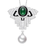 Oriental Pearl Brooch Buddha Energy Protection of White Wing Oval Emerald Gems Energy Heal Pearl Brooch