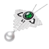 Oriental Pearl Brooch Buddha Energy Protection of White Wing Oval Emerald Gems Energy Heal Pearl Brooch