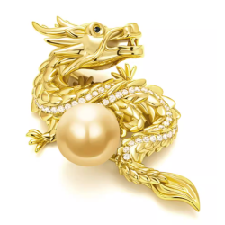 Oriental Pearl Brooch Buddha Energy Protection of Gold Dragon Pinkus Metal Energy Heal Pearl Brooch