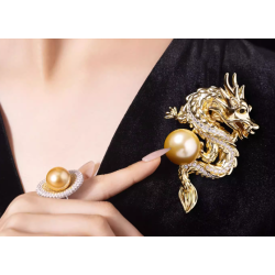 Oriental Pearl Brooch Buddha Energy Protection of Gold Dragon Pinkus Metal Energy Heal Pearl Brooch