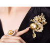 Oriental Pearl Brooch Buddha Energy Protection of Gold Dragon Pinkus Metal Energy Heal Pearl Brooch