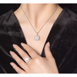 Women Diamond Necklace Health & Life Harmony Energy Protection of Square Classic Style Energy Heal Diamond Necklace